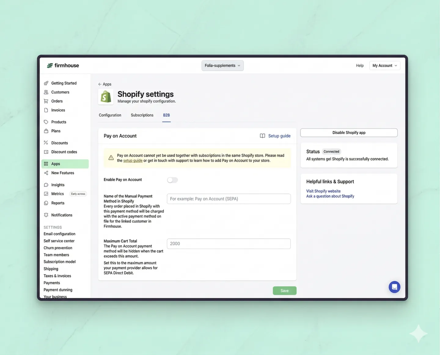 Shopify settings and growth workflow preview